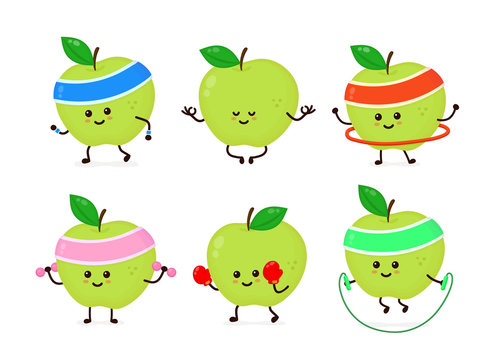 Cute smiling happy strong apple 
