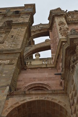 Arches Of The Main Facade Of The Cathedral In Astorga. Architecture, History, Camino De Santiago, Travel, Street Photography. November 1, 2018. Astorga, Leon, Castilla-Leon, Spain.