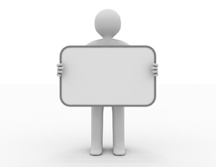  3d man holding a blank board