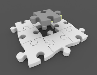 3d puzzle concept on gray background