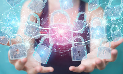 Web security protection interface used by businesswoman 3D rendering