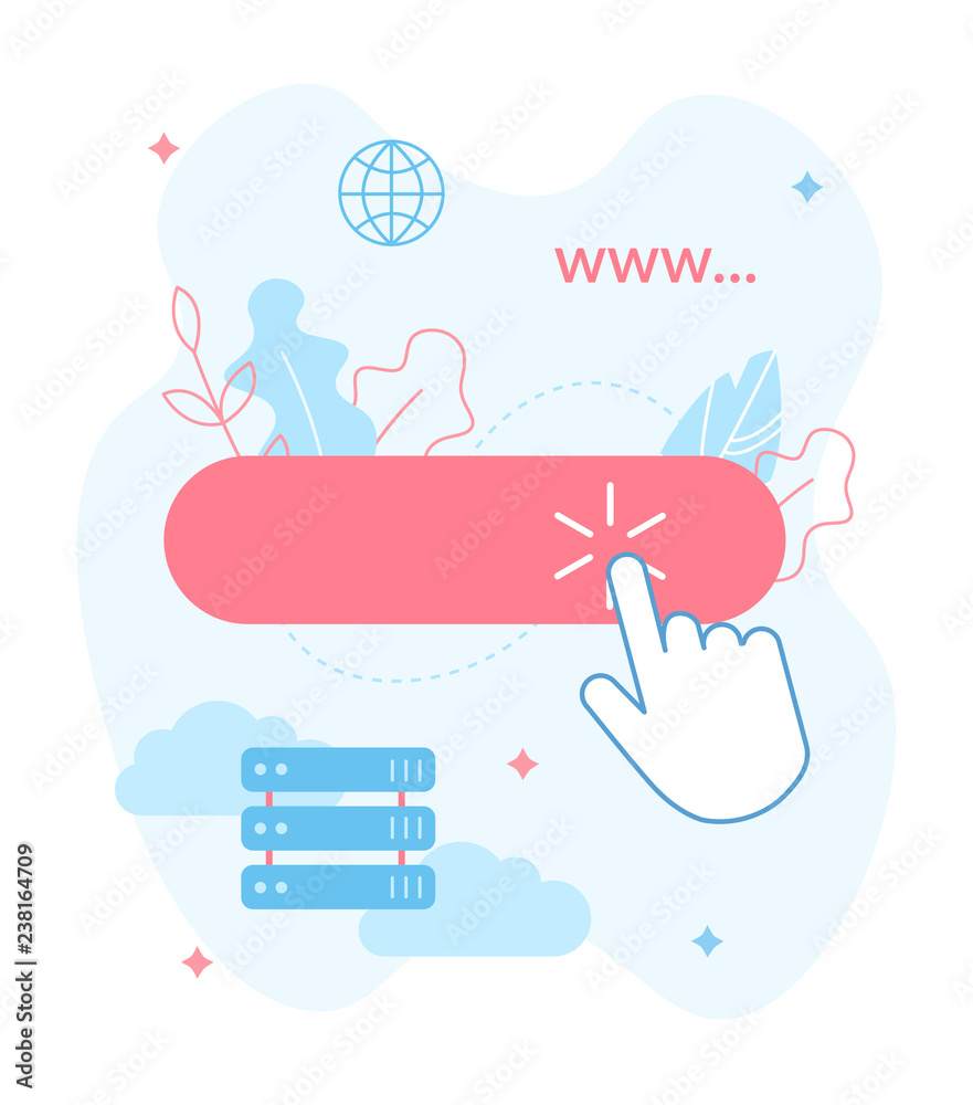 Fototapete Publish your website on the Internet. Choose domain and hosting. Website builder concept. Web development. Flat vector illustration.