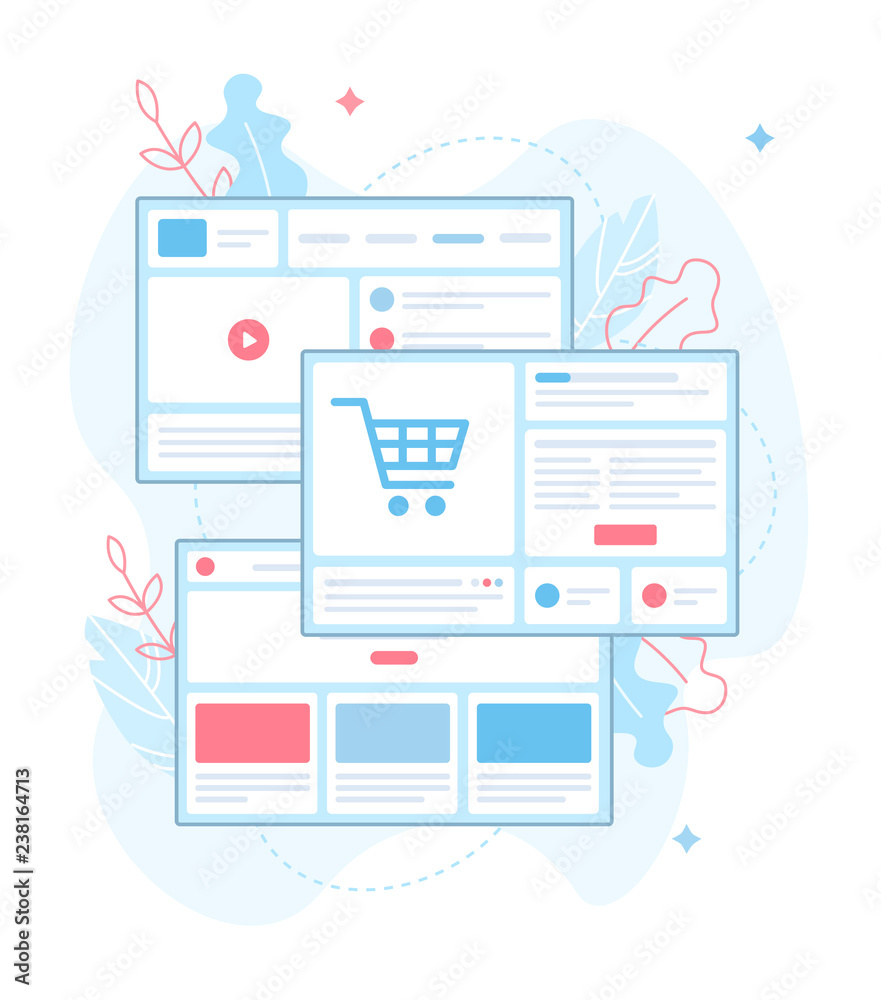 Fototapete Choose a template for your website. Web development. Flat vector illustration.Website builder concept. 