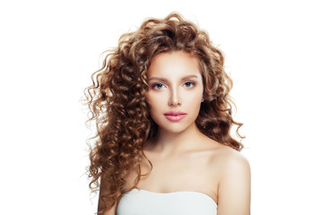 Isolated woman with healthy skin and perfect wavy hair