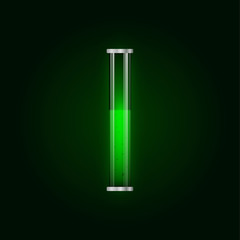 Chemical laboratory transparent, glowing, flask with green liquid. Vector illustration.