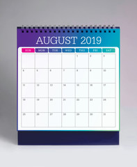 Simple desk calendar 2019 - August