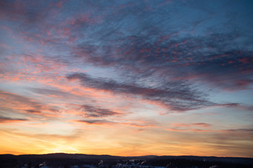 beautiful sunset, clouds in many colors
