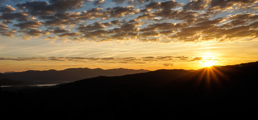 sunrise over mountain silhouette in the Appalachian mountains of western North Carolina