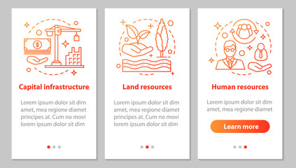Naklejka premium Resources onboarding mobile app page screen with linear concepts