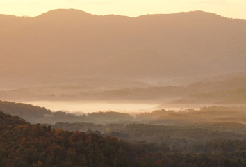 morning with mist in the valleys in the Appalachians of North Carolina in late fall