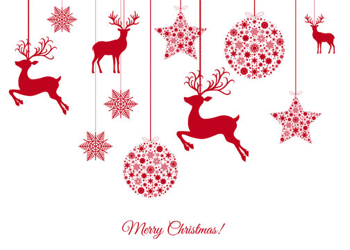 Christmas red  tree decoration  on  white  background.