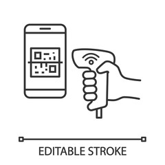 Payment QR with code scanner scanning phone screen linear icon © bsd studio