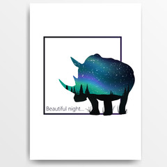 Cover notebook with a silhouette of a rhinoceros and the starry sky