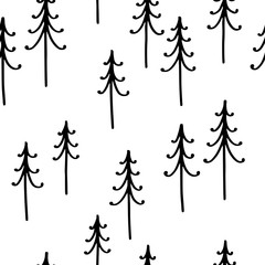 Obraz premium Christmas hand drawn seamless vector pattern with spruce trees