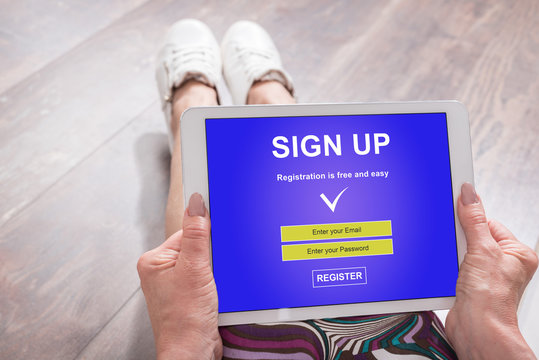 Sign up concept on a tablet