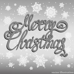 Holiday Merry Christmas background. Brightly Christmas Background. Illustration with lettering design and snowflakes. Vector illustration.