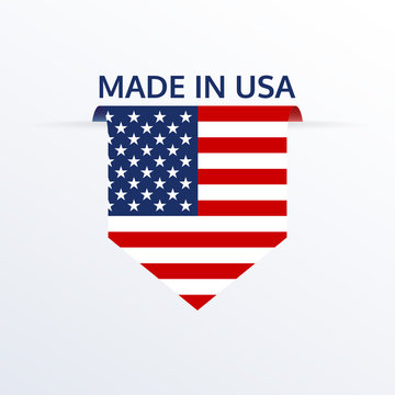 Made in USA icon or logo. American flag ribbon or pennant. Vector illustration.
