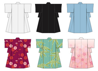 Japanese kimono template illustration set - obrazy, fototapety, plakaty