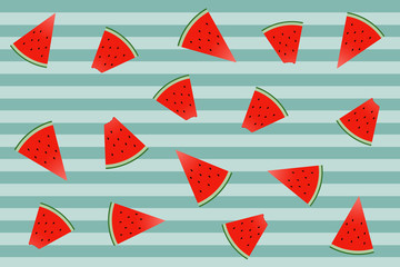 watermelons pattern on green background with stripes. wrapping paper and website wallpapers.