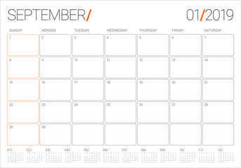 September 2019 desk calendar vector illustration