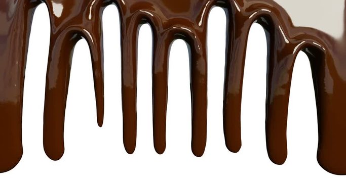 Melted chocolate syrup isolated on white background. Liquid chocolate. Chocolate stream. Animation.
