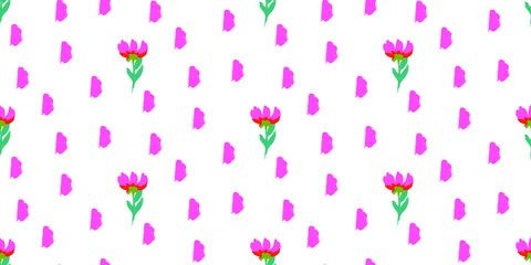 Seamless Flowers Pattern with Flowers and Brush Strokes .Illustration for Surface , Invitation , Notebook, Banner , Wrap Paper ,Textiles, Cover, Magazine ,Postcard ,Fashion,Wedding ,Birthday