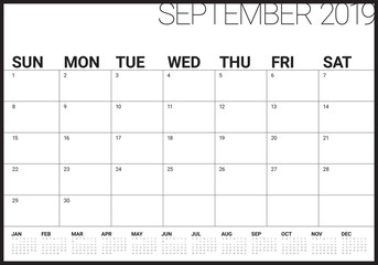 September 2019 desk calendar vector illustration