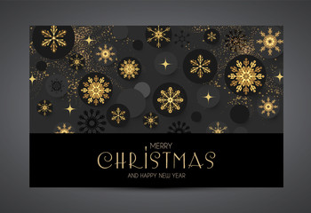 Elegant Christmas Background with Gold Shining Snowflakes.