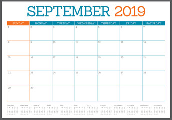 September 2019 desk calendar vector illustration