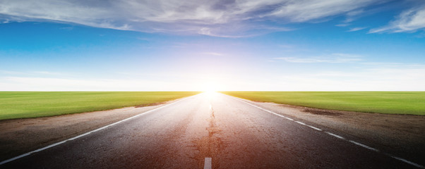Panoramic road sunrise summer travel