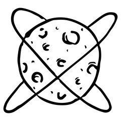 Planet icon. Vector illustration of cartoon planet. Hand drawn planet.