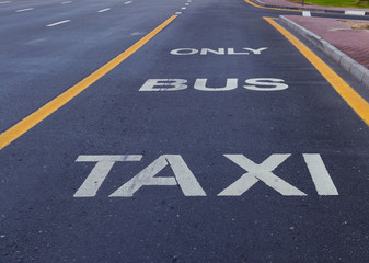 Bus and taxi sign painted on street