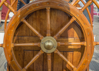 Wooden rudder of the Nave Italia ship, which at 61 meters is the largest brigantine in the world, in the porto of Livorno, Tuscany, Italy