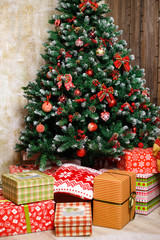 Presents and Gifts under Christmas Tree, Winter Holiday Concept