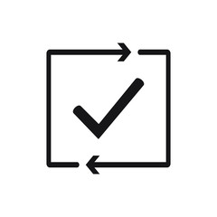 Checking process icon. Successfully checked. Approved. Testing. Checkmark. Check mark with arrows. Verification and validation. Isolated vector illustration