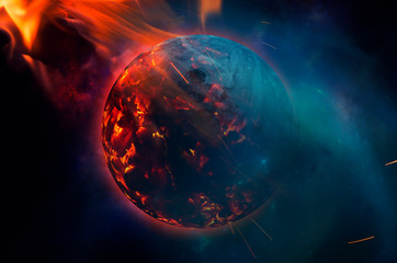 Obraz na płótnie Canvas world burning concept apocalyptic scene, planet burning in space