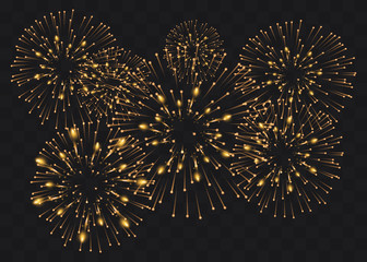 set of isolated vector fireworks on a transparent background.