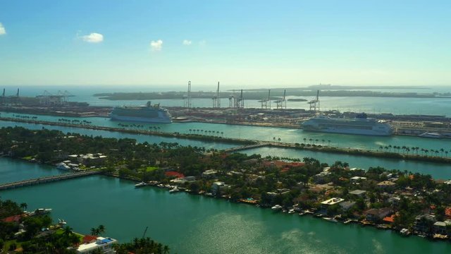 Premium aerial Miami stock footage island bridges and port harbor