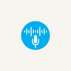 Voice command control. Voice recognition icon. Sound wave with imitation of voice, and microphone.