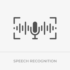 Voice command control. Voice recognition icon. Sound wave with imitation of voice, and microphone.