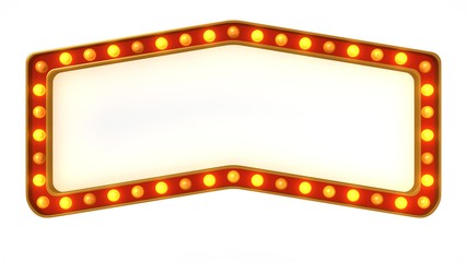 Red marquee gold light board sign retro on white background. 3d rendering