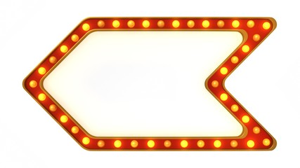 Red marquee gold light board sign retro on white background. 3d rendering