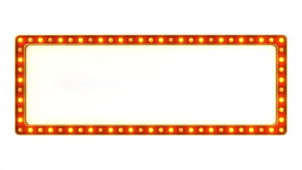 Red marquee gold light board sign retro on white background. 3d rendering