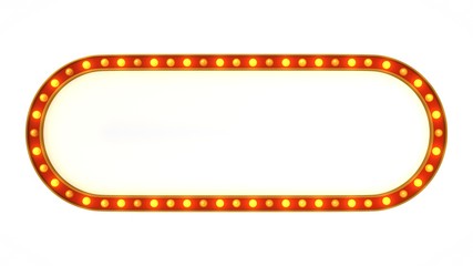 Red marquee gold light board sign retro on white background. 3d rendering
