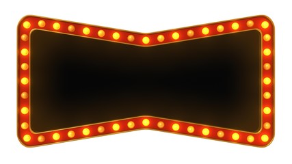 Red marquee gold light board sign retro on white background. 3d rendering