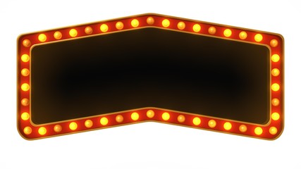 Red marquee gold light board sign retro on white background. 3d rendering