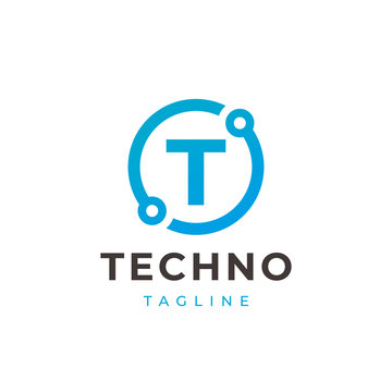 Tech Letter T Logo Icon Design Template. Technology Abstract Line Connection Circle Vector Logotype. Simple creative template.