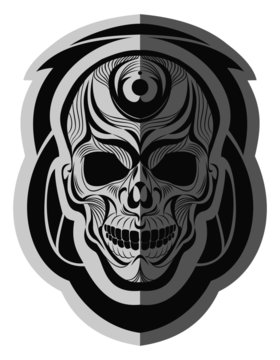 Decorative black and white skull flat paper memorable art for sticker, tattoo or t-shirt printing