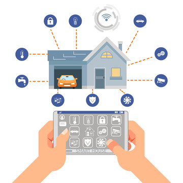 Smart house control system technology mobile device vector illustration