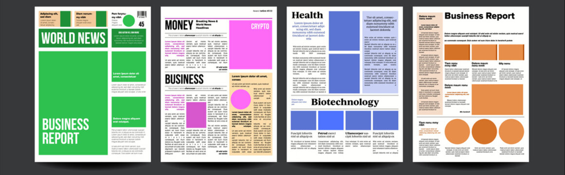 Newspaper Vector. Realistic Pages Template. News Page Layout. Columns And Photos. Illustration